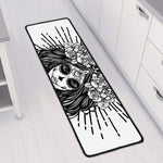 Black And White Calavera Girl Print Long Kitchen Mat