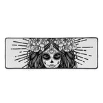 Black And White Calavera Girl Print Long Kitchen Mat
