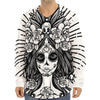 Black And White Calavera Girl Print Long Sleeve Baseball Jersey