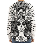 Black And White Calavera Girl Print Long Sleeve Baseball Jersey