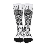 Black And White Calavera Girl Print Long Socks