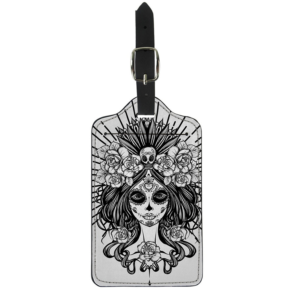 Black And White Calavera Girl Print Luggage Tag