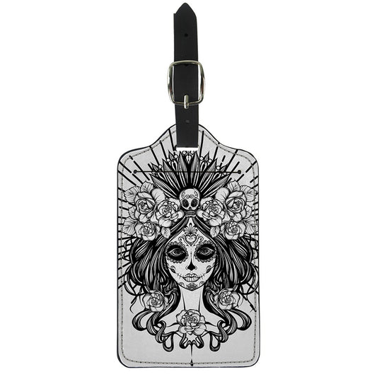 Black And White Calavera Girl Print Luggage Tag