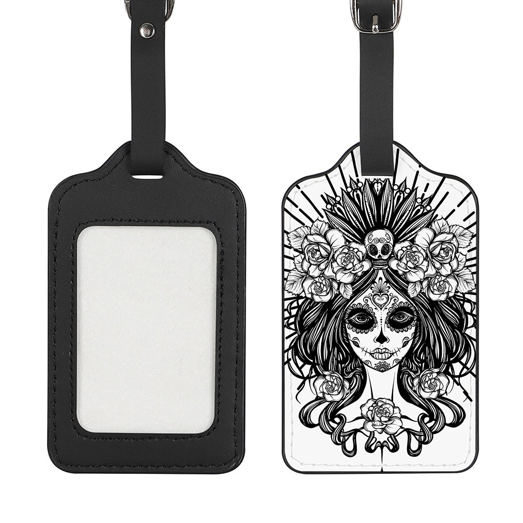 Black And White Calavera Girl Print Luggage Tag