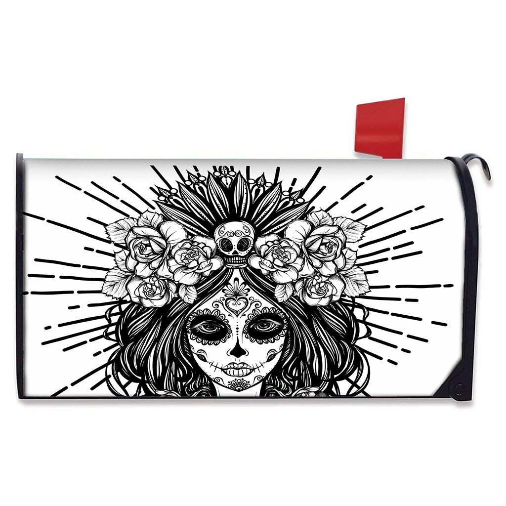 Black And White Calavera Girl Print Mailbox Cover
