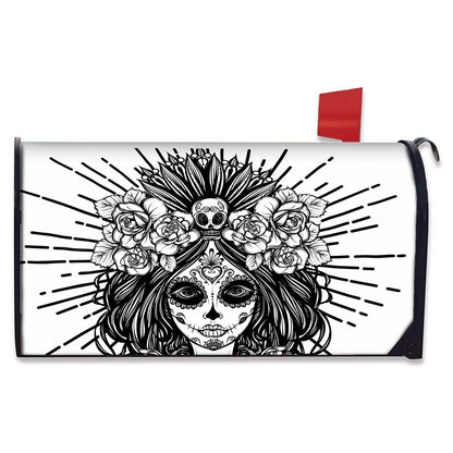 Black And White Calavera Girl Print Mailbox Cover