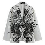 Black And White Calavera Girl Print Men's Blazer
