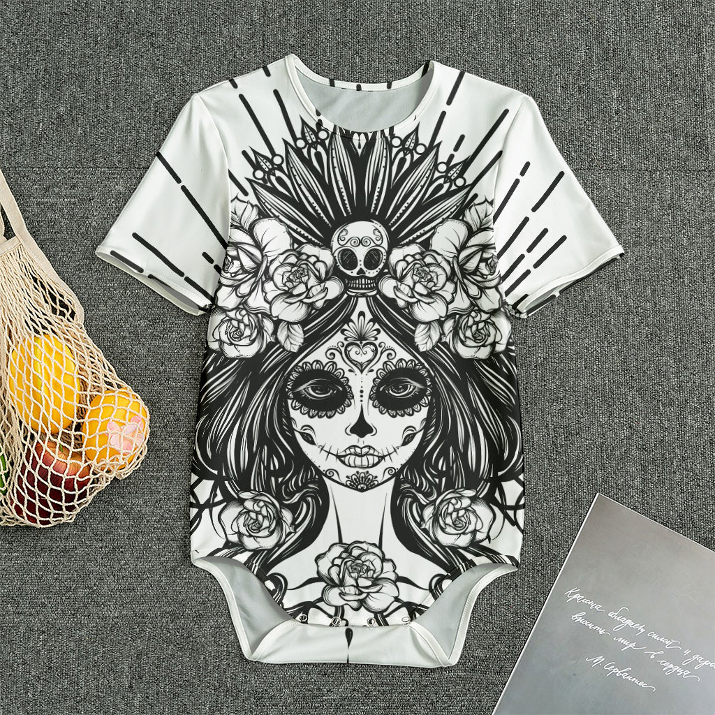 Black And White Calavera Girl Print Men's Bodysuit