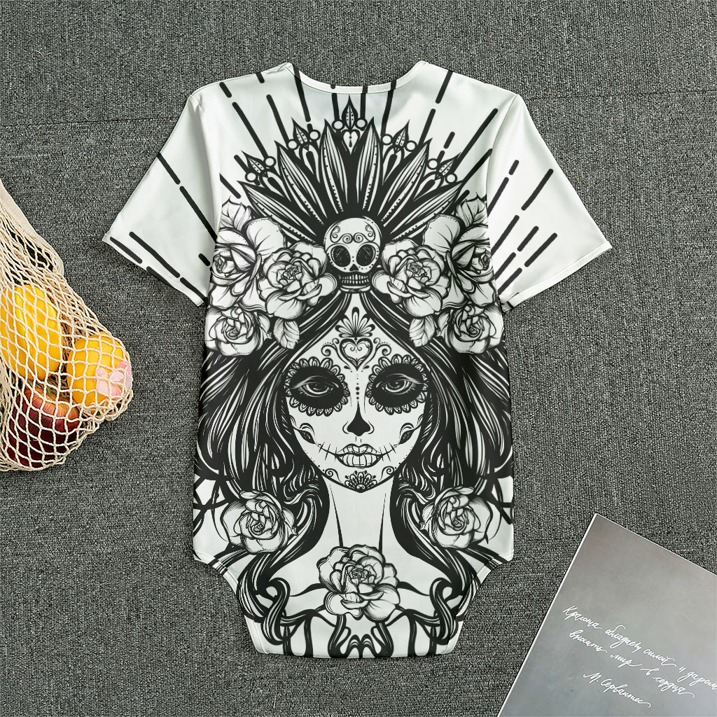 Black And White Calavera Girl Print Men's Bodysuit