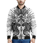 Black And White Calavera Girl Print Men's Bomber Jacket