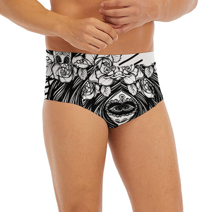 Black And White Calavera Girl Print Men's Briefs