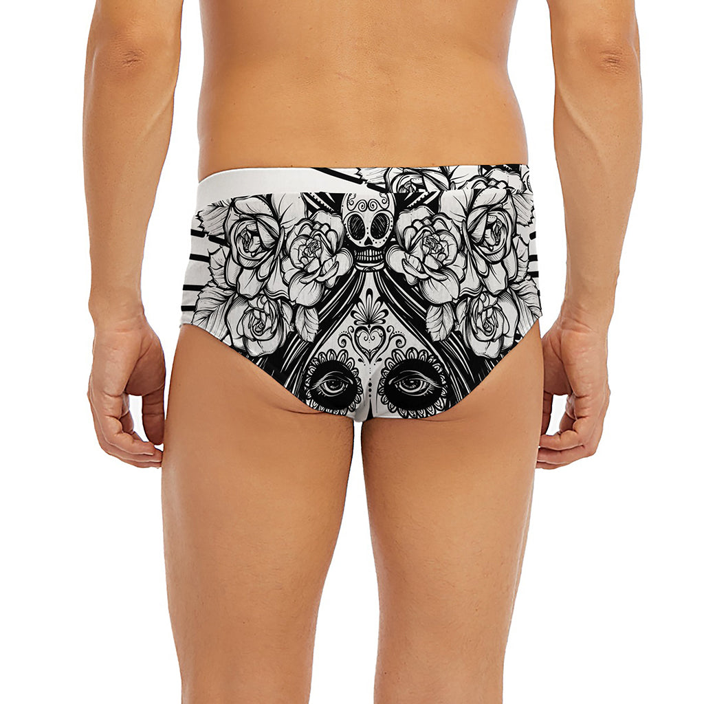 Black And White Calavera Girl Print Men's Briefs