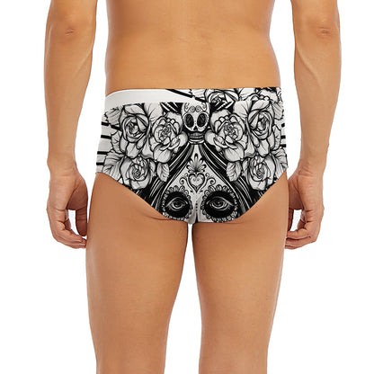 Black And White Calavera Girl Print Men's Briefs