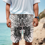 Black And White Calavera Girl Print Men's Cargo Shorts