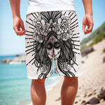 Black And White Calavera Girl Print Men's Cargo Shorts