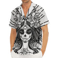 Black And White Calavera Girl Print Men's Deep V-Neck Shirt