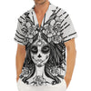 Black And White Calavera Girl Print Men's Deep V-Neck Shirt