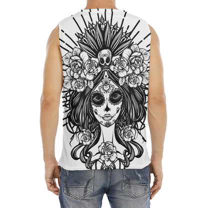 Black And White Calavera Girl Print Men's Fitness Tank Top