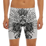 Black And White Calavera Girl Print Men's Long Boxer Briefs