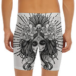 Black And White Calavera Girl Print Men's Long Boxer Briefs