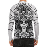 Black And White Calavera Girl Print Men's Long Sleeve Rash Guard