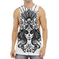 Black And White Calavera Girl Print Men's Muscle Tank Top