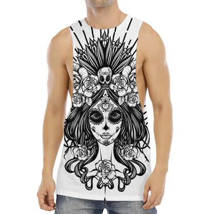 Black And White Calavera Girl Print Men's Muscle Tank Top