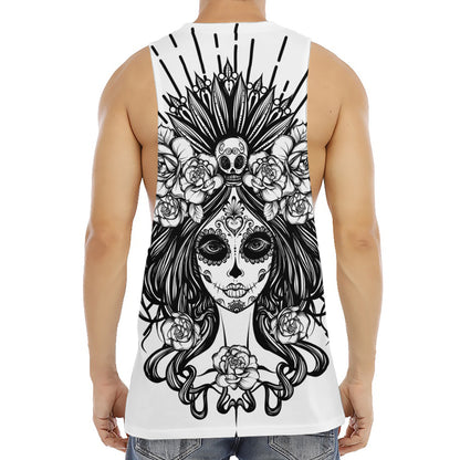 Black And White Calavera Girl Print Men's Muscle Tank Top