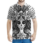 Black And White Calavera Girl Print Men's Polo Shirt