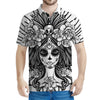 Black And White Calavera Girl Print Men's Polo Shirt