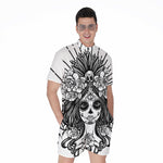 Black And White Calavera Girl Print Men's Rompers
