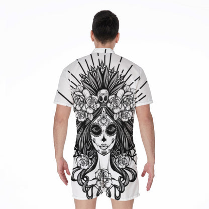 Black And White Calavera Girl Print Men's Rompers