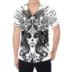 Black And White Calavera Girl Print Men's Shirt