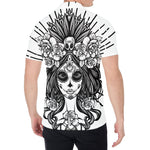 Black And White Calavera Girl Print Men's Shirt