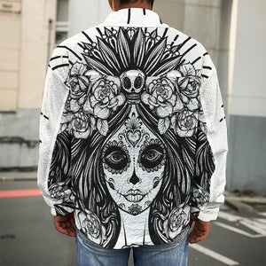 Black And White Calavera Girl Print Men's Shirt Jacket