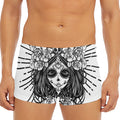 Black And White Calavera Girl Print Men's Short Boxer Briefs