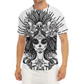Black And White Calavera Girl Print Men's Short Sleeve Rash Guard