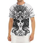 Black And White Calavera Girl Print Men's Short Sleeve Rash Guard