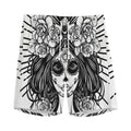 Black And White Calavera Girl Print Men's Athletic Shorts