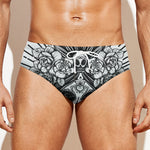 Black And White Calavera Girl Print Men's Swim Briefs