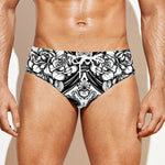 Black And White Calavera Girl Print Men's Swim Briefs