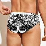 Black And White Calavera Girl Print Men's Swim Briefs