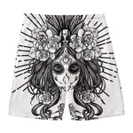 Black And White Calavera Girl Print Men's Swim Trunks