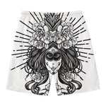 Black And White Calavera Girl Print Men's Swim Trunks