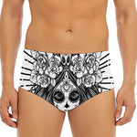 Black And White Calavera Girl Print Men's Triangle Swim Briefs