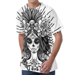 Black And White Calavera Girl Print Men's Velvet T-Shirt