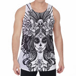 Black And White Calavera Girl Print Men's Velvet Tank Top