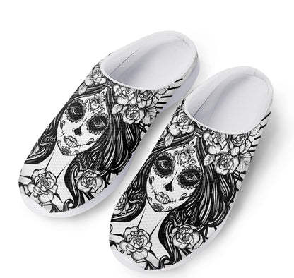 Black And White Calavera Girl Print Mesh Casual Shoes