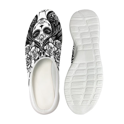 Black And White Calavera Girl Print Mesh Casual Shoes