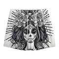 Black And White Calavera Girl Print Mesh Shorts